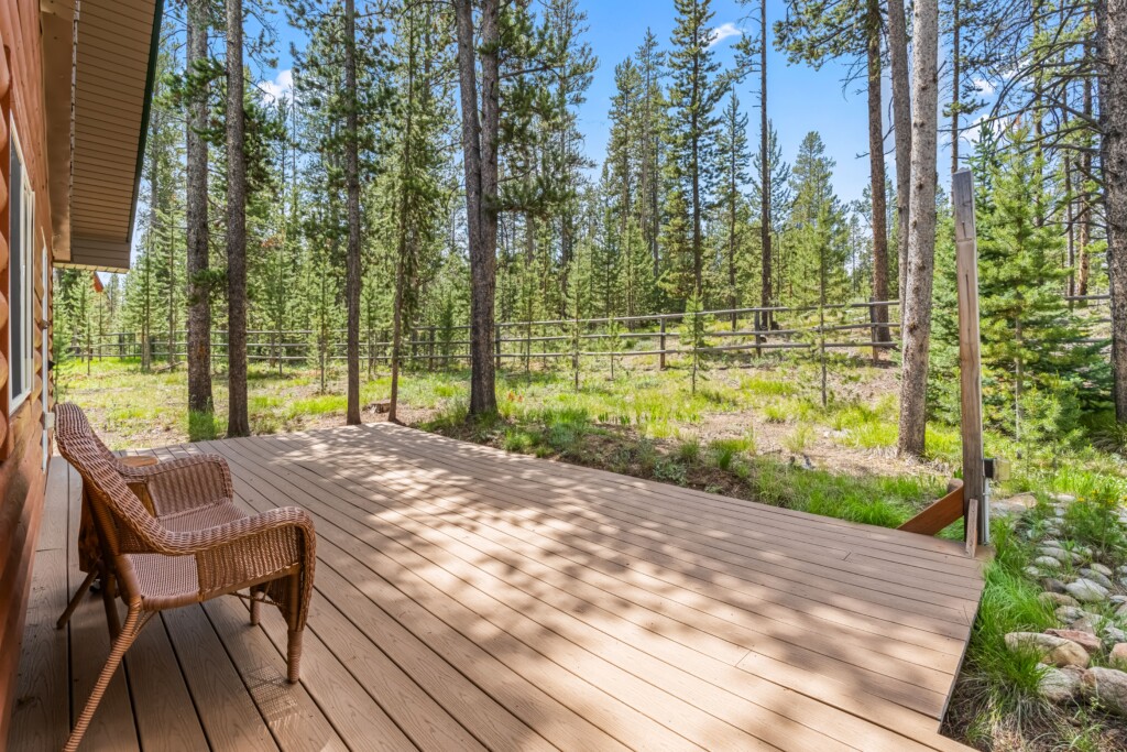 Wooded grounds surrounding Bonanza Cabin in Stanley, Idaho.