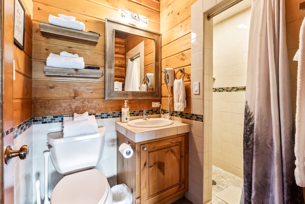 Full bathroom with vanity and shower at Wall Street Cabin