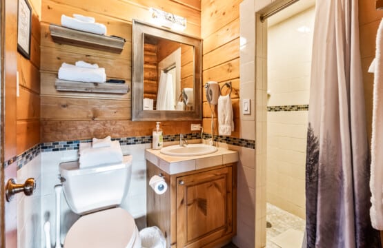 Full bathroom with vanity and shower at Wall Street Cabin